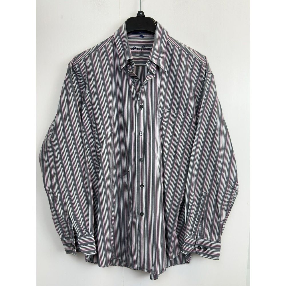 ALAN FLUSSER‎ Shirt Mens L Multicolor Striped Long Sleeve Button  100% Cotton - Picture 1 of 6